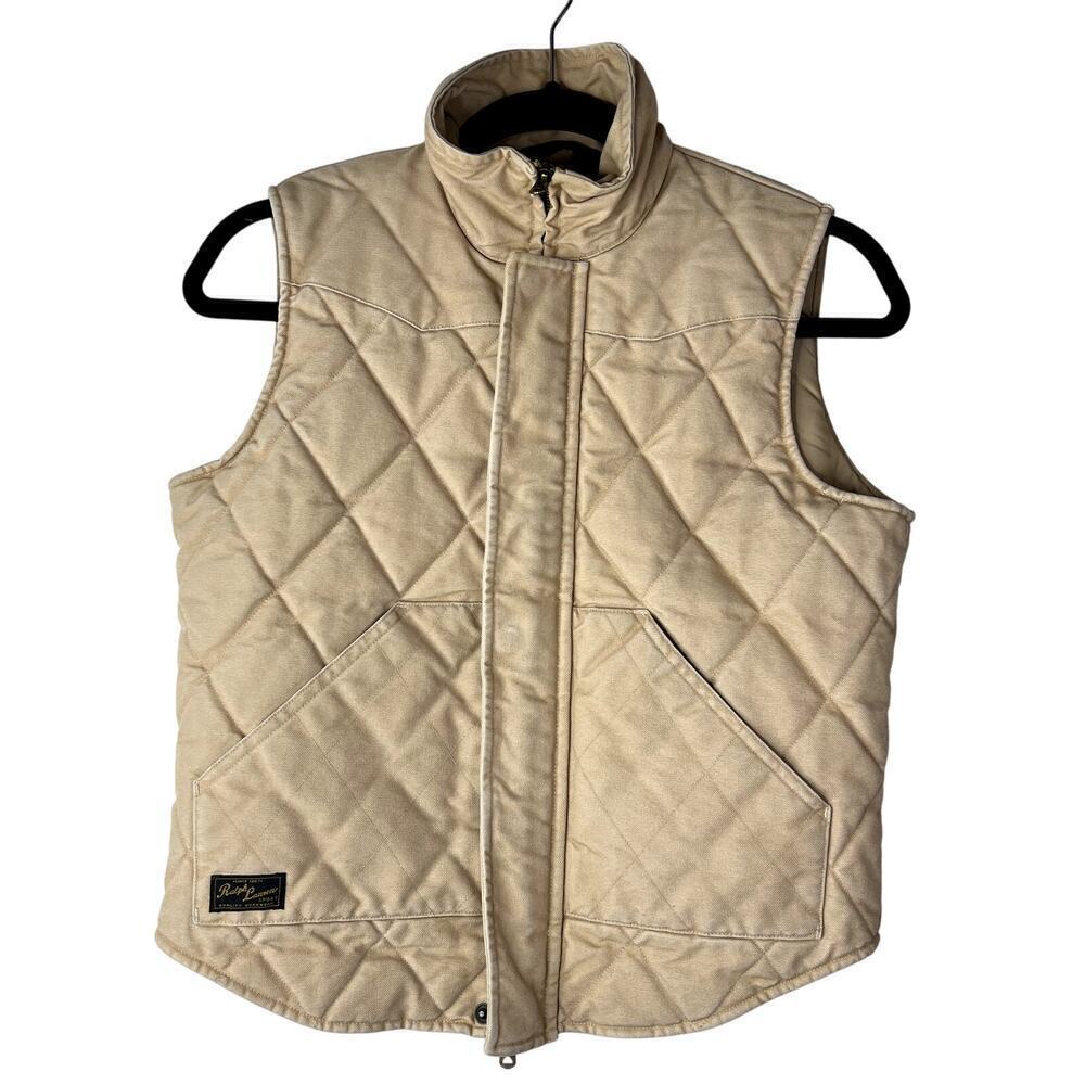 Ralph Lauren Sport Quilted Insulated Vest Zip Up Cream Tan Women's SMALL Cotton